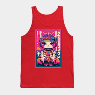 Vintage Anime Space Cat | Quality Retro Anime Origin Design | Chibi Kawaii Manga Art Tank Top